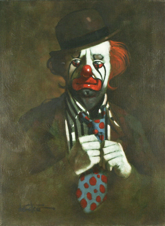 Clown w/ Polka Dot Tie by Chuck Oberstein Signed Oil on Canvas 24"x18"