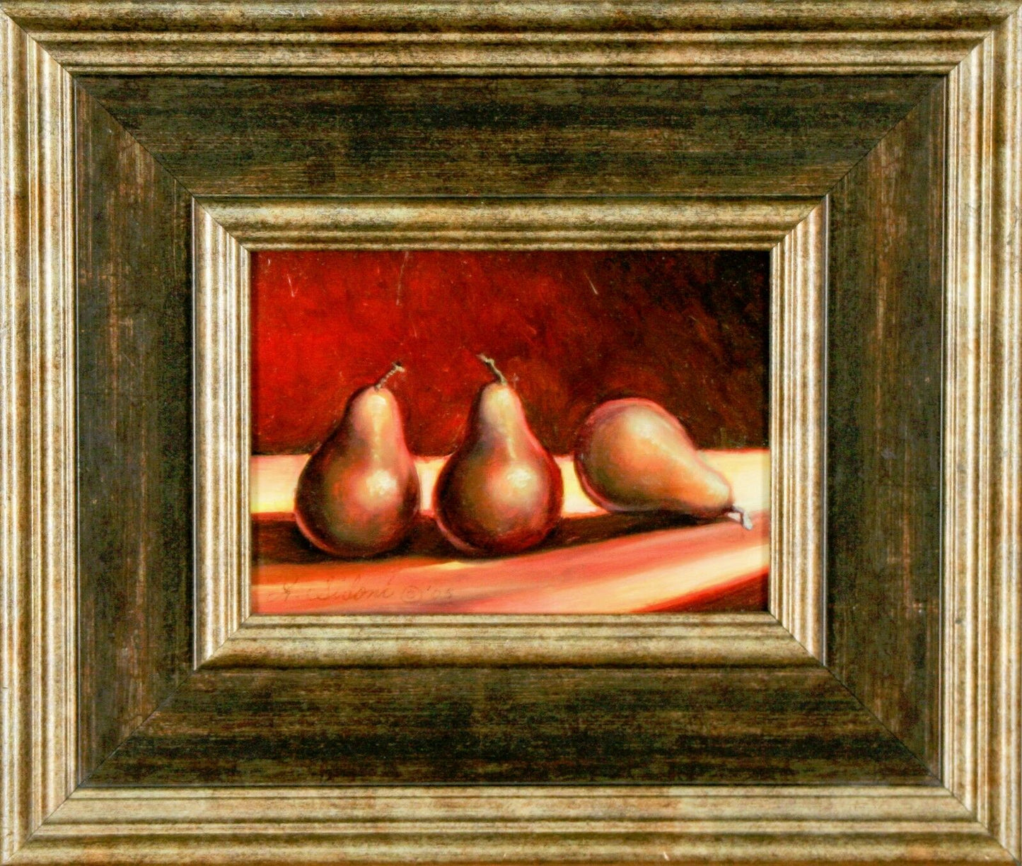 "Three Pears" By Anthony Sidoni 2005 Oil Painting 11"x13"