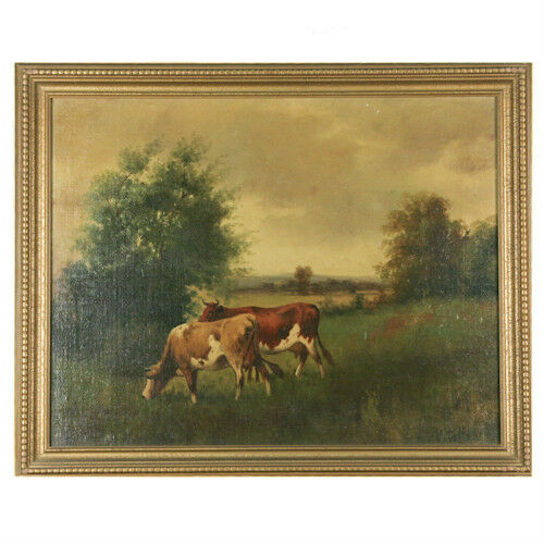 Untitled (Cows in a Pasture) Signed Oil Painting by Vitollo 17 1/2"x21 1/2"