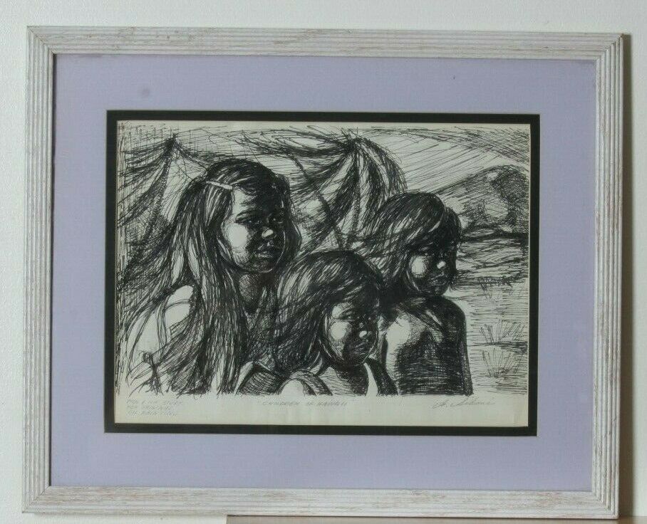 "Children of Hawaii" by Anthony Sidoni Pen & Ink Study for Oil Painting